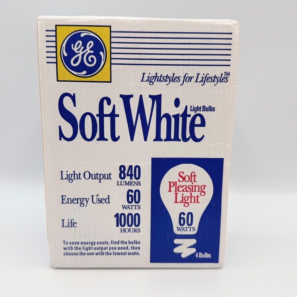 GE Soft White 60 Watt Incandescent Light Bulbs 840 Lumens 4 Pack 41028 60A/W